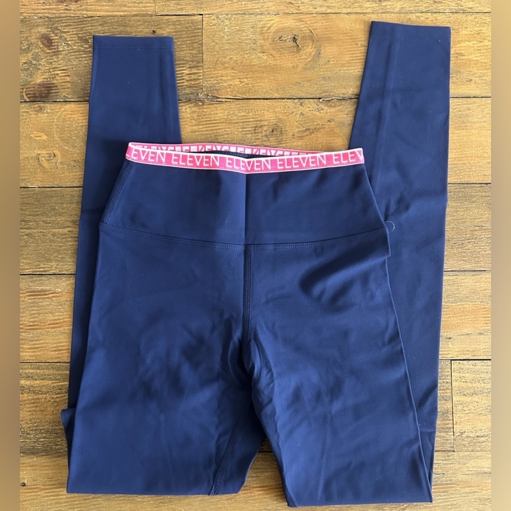 ELEVEN By Venus Williams Blue Leggings with pink elastic logo trim NWT Sz XS - Picture 4 of 11